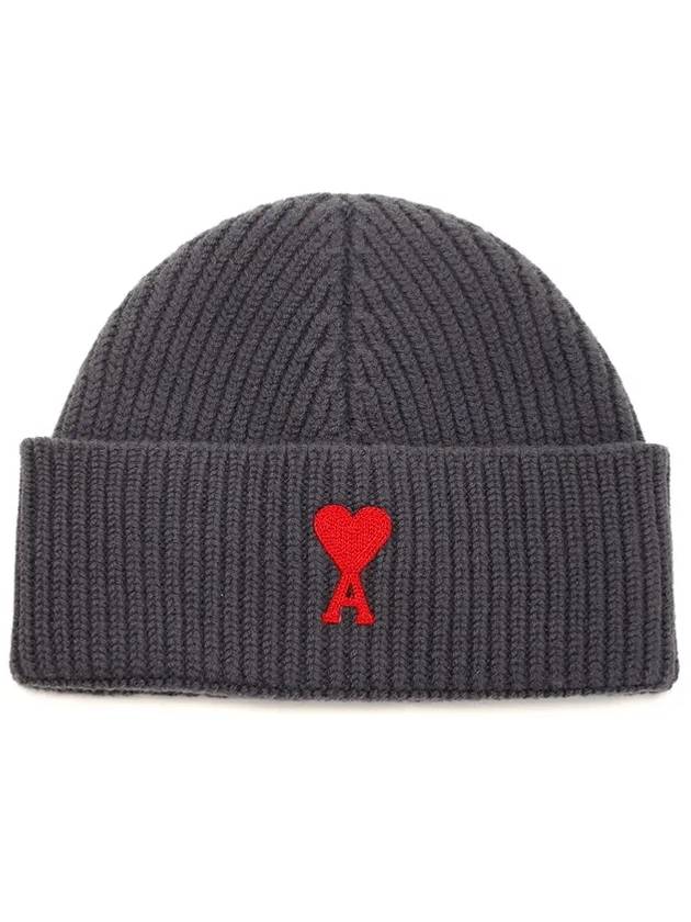 Embroidered Logo Wool Beanie Grey - AMI - BALAAN 3