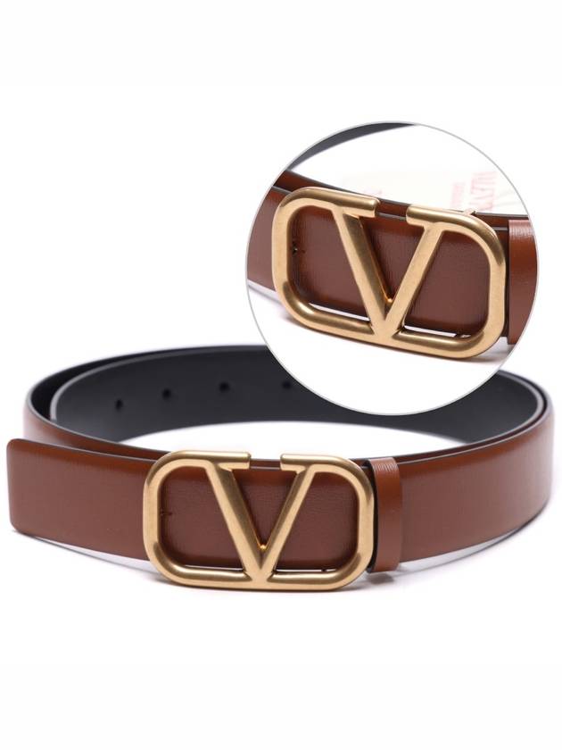 V Logo Signature Leather Belt Brown - VALENTINO - BALAAN 3