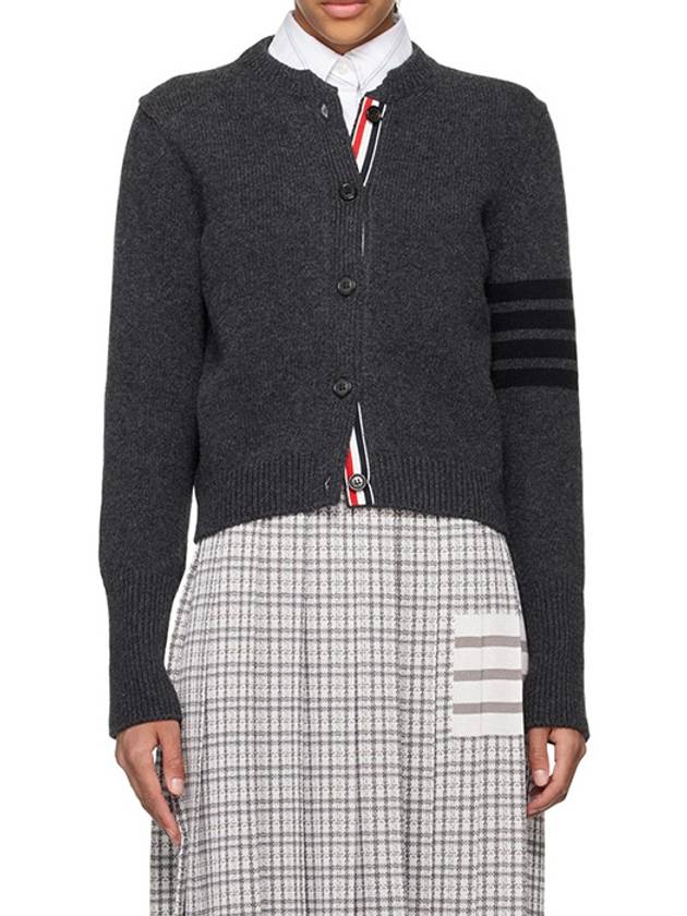 Striped Detail Wool Cardigan Dark Grey - THOM BROWNE - BALAAN 5