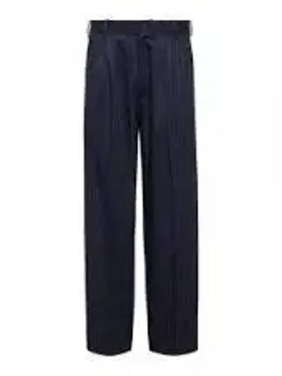 Pleated Suit Striped Paris Label Pocket Cotton Straight Pants Navy - KENZO - BALAAN 2