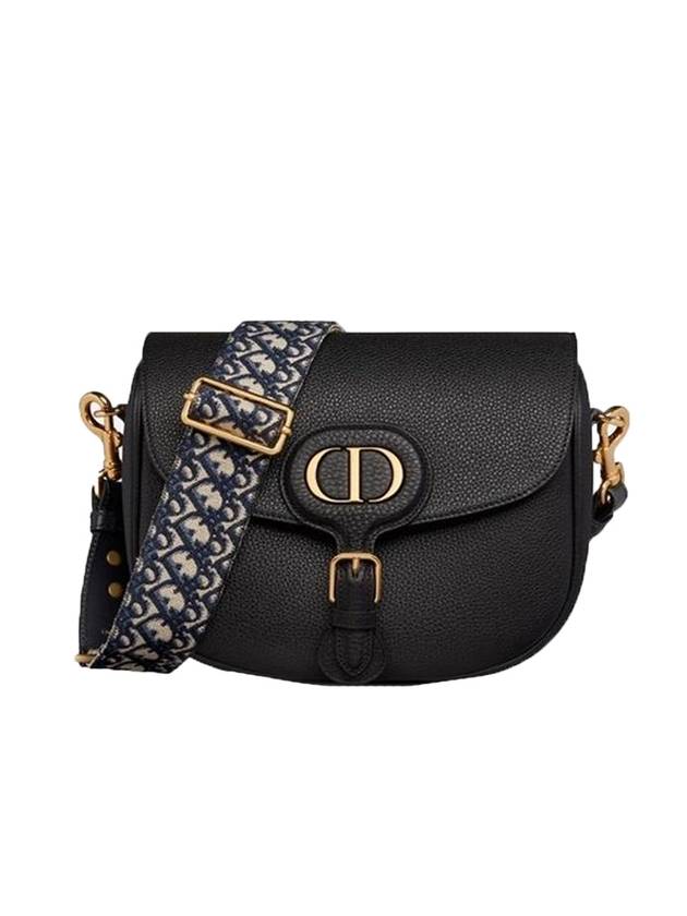 Bobby Grained Calfskin Oblique Embroidered Strap Large Shoulder Bag Black - DIOR - BALAAN 1