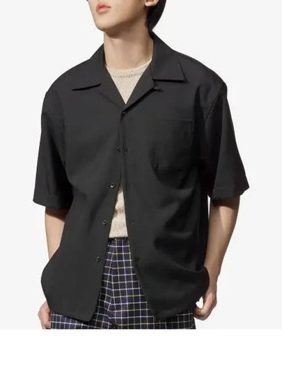 Cuban Collar Virgin Wool Short Sleeve Shirt Black - MARNI - BALAAN 2