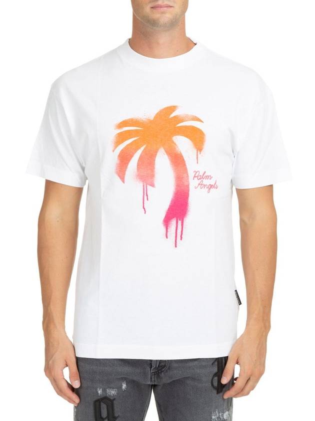 Palm Tree Printed Crewneck Classic Cotton Short Sleeve T-Shirt White - PALM ANGELS - BALAAN 6