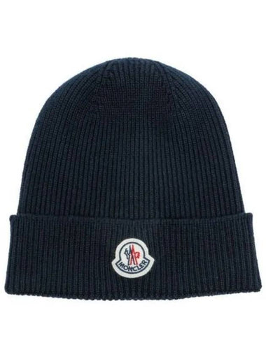 Logo Patch Beanie Navy 3B70500 A9342 742 - MONCLER - BALAAN 1