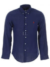 Embroidered Pony Linen Long Sleeve Shirt Navy - POLO RALPH LAUREN - BALAAN 2