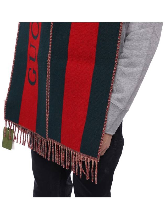 Web Motif Wool Muffler Green Red - GUCCI - BALAAN 6