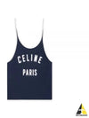 Satin Patch Cotton Jersey Sleeveless Navy - CELINE - BALAAN 2