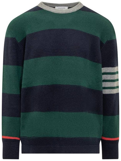 Rugby Stripe Merino 4 Bar Crew Neck Pullover Knit Top Green - THOM BROWNE - BALAAN 2