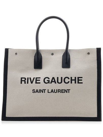 Rive Gauche Canvas Smooth Leather Large Tote Bag Black - SAINT LAURENT - BALAAN 2