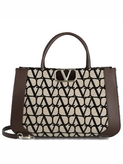 Medium V Logo Signature Iconograph Hand Tote Bag Black Beige - VALENTINO - BALAAN 2