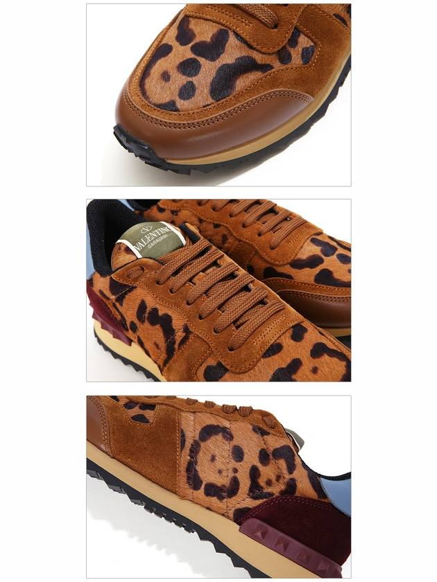 Leopard Rock Stud Low Top Sneakers Brown - VALENTINO - BALAAN.