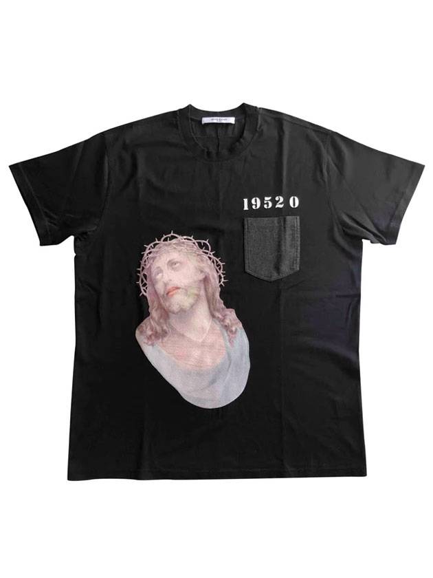 Men's Jesus Leather Pocket Euro Short Sleeve T-Shirt Black - GIVENCHY - BALAAN.