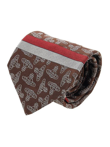 All Over Logo Silk Jacquard Tie Brown - VIVIENNE WESTWOOD - BALAAN 1