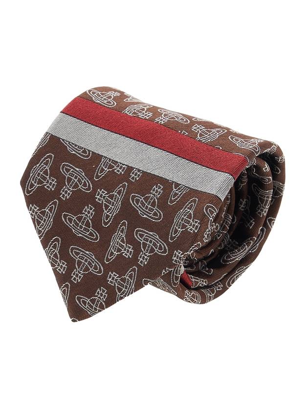 All Over Logo Silk Jacquard Tie Brown - VIVIENNE WESTWOOD - BALAAN 11