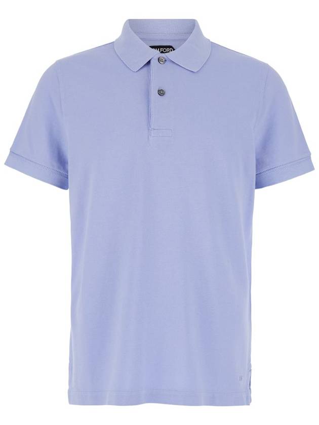 Light Blue Tennis Polo Shirt With Short Sleeves In Cotton Man - TOM FORD - BALAAN 1