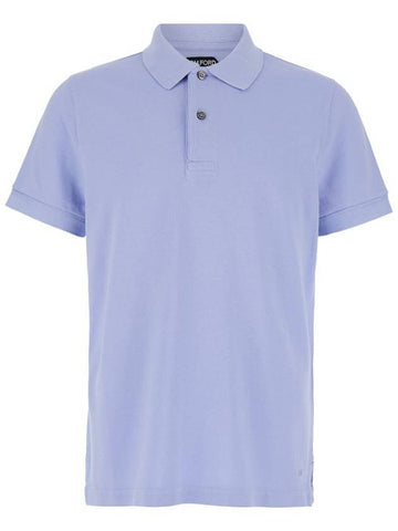 Light Blue Tennis Polo Shirt With Short Sleeves In Cotton Man - TOM FORD - BALAAN 1