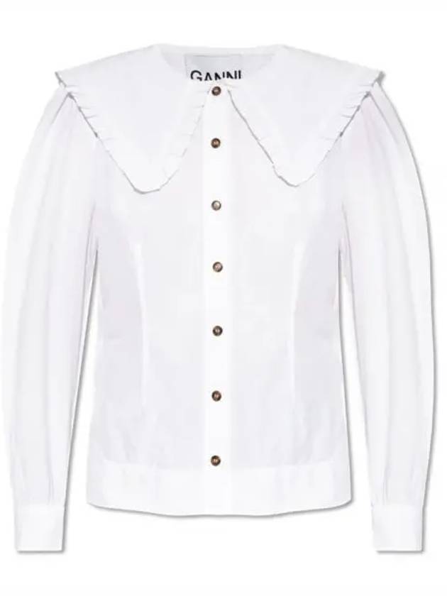 Wide frill collar button shirt white women s long sleeve 234455 - GANNI - BALAAN 1