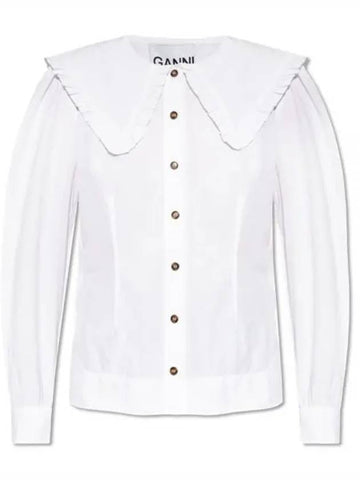 Wide frill collar button shirt white women s long sleeve 234455 - GANNI - BALAAN 1