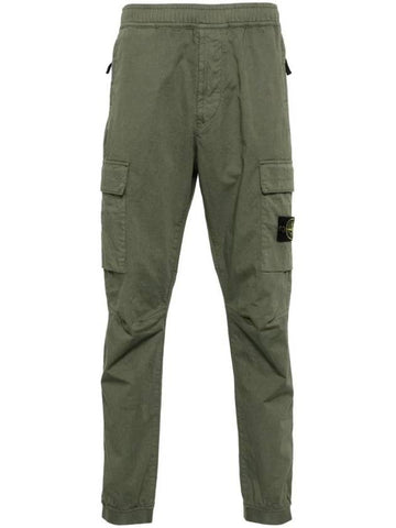 Stretch Cotton Wool Satin Straight Pants Green - STONE ISLAND - BALAAN 1