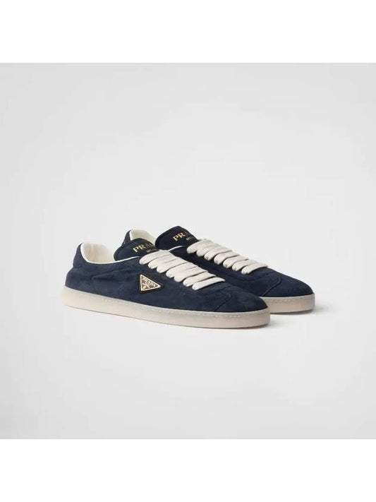 Suede Low Top Sneakers Navy - PRADA - BALAAN 1