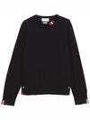 Intarsia Stitch Crew Neck Merino Wool Knit Top Navy - THOM BROWNE - BALAAN 2