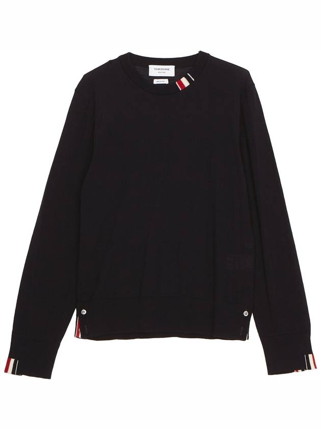 Intarsia Stitch Crew Neck Merino Wool Knit Top Navy - THOM BROWNE - BALAAN 2