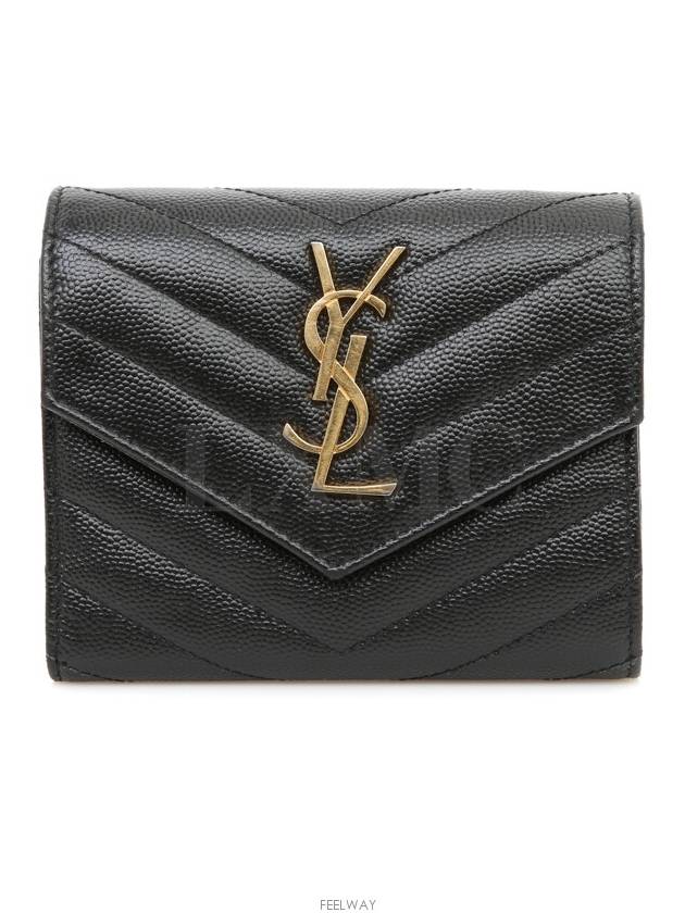 Monogram Compact 3 fold Wallet 403943 Black YSL Gold Plated - SAINT LAURENT - BALAAN 1