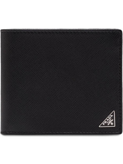 Triangle Logo Saffiano Half Wallet Black - PRADA - BALAAN 2