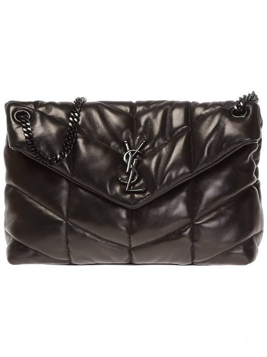 Puffer Monogram Lambskin Medium Shoulder Bag Black - SAINT LAURENT - BALAAN 1