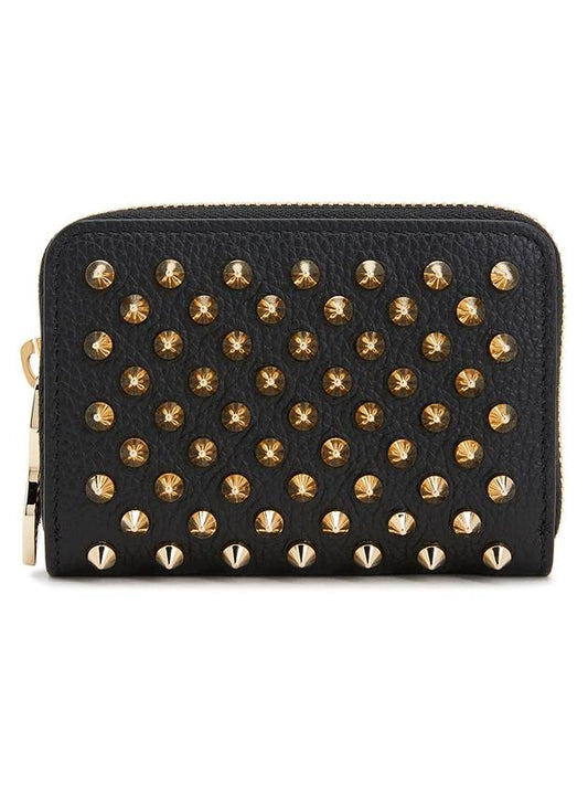 Round Zipper Spike Studs Coin Wallet Black - CHRISTIAN LOUBOUTIN - BALAAN 1