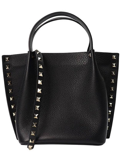 Rockstud Leather Small Tote Bag Black - VALENTINO - BALAAN 2