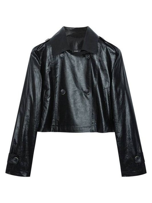 Colin Collar Neck Cotton Double Button Fake Leather Jacket Black COLIN42BK - RAMUSTUDIO - BALAAN 1