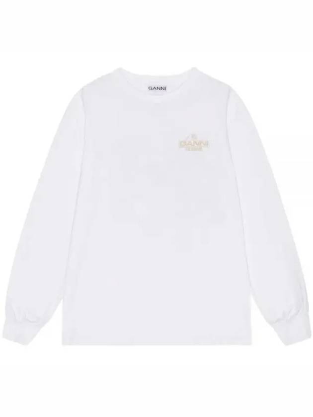 Logo Print Cotton Long Sleeve T-Shirt White - GANNI - BALAAN 2