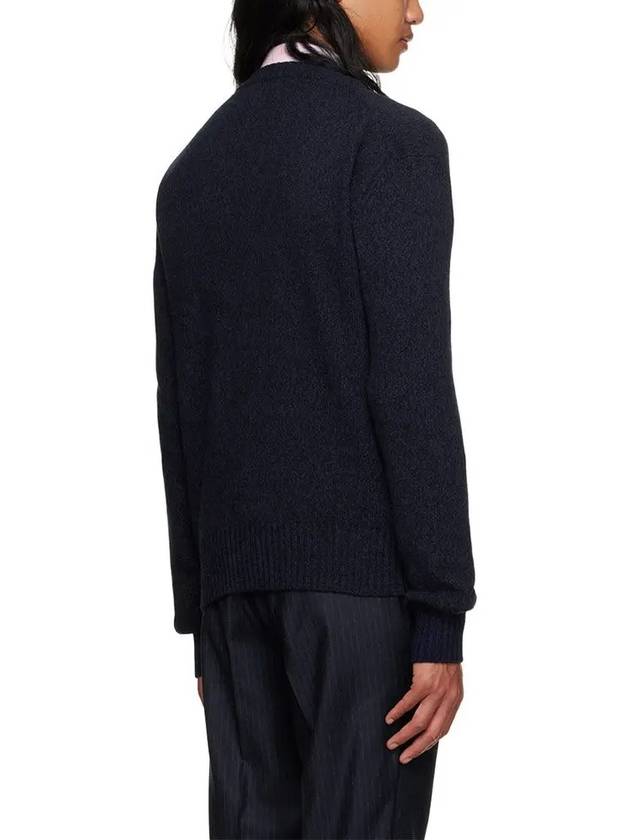 Heart Logo V Neck Cashmere Cardigan Navy - AMI - BALAAN 4