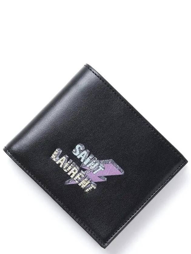 Lightning Logo Classic Half Wallet Black - SAINT LAURENT - BALAAN 3