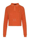 Embroidered Logo Pony Cable Long-Sleeve Collar Knit Top Orange - POLO RALPH LAUREN - BALAAN 2