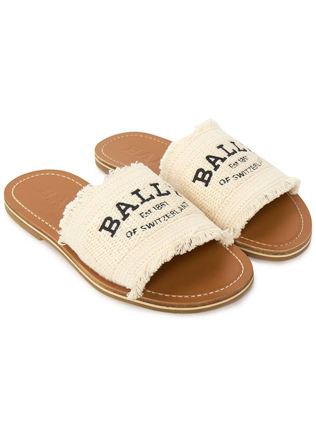 Embroidered Logo Bianca Flat Fabric Slippers Beige - BALLY - BALAAN 4