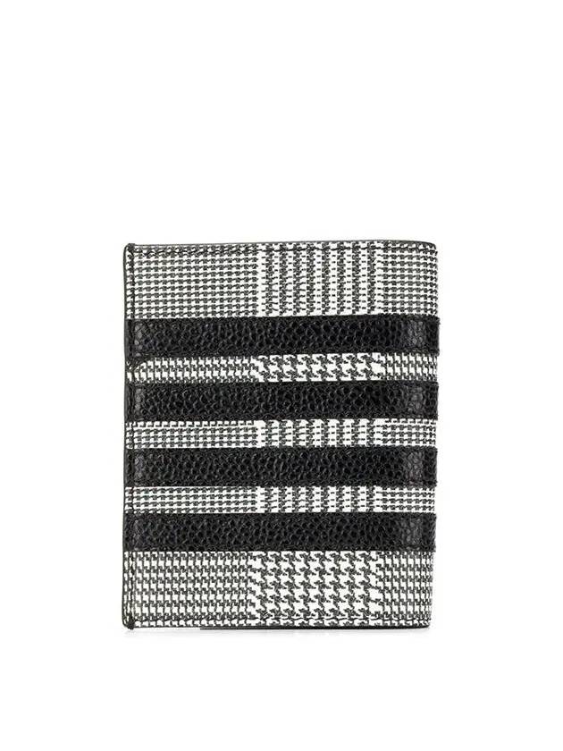 Prince Of Wales Print Double 4 Bar Pebbled Calfskin Card Wallet Black - THOM BROWNE - BALAAN 3