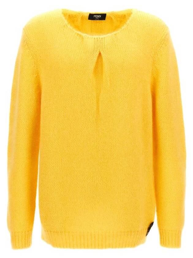 Crew Neck Mohair Knit Top Yellow - FENDI - BALAAN 1