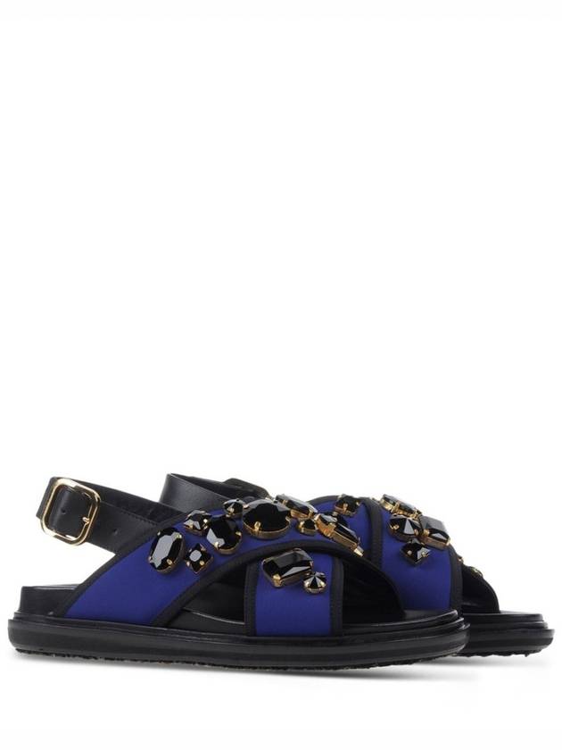 Blue Techno Jewel Detail Cross Women's Sandals Slippers - MARNI - BALAAN 4