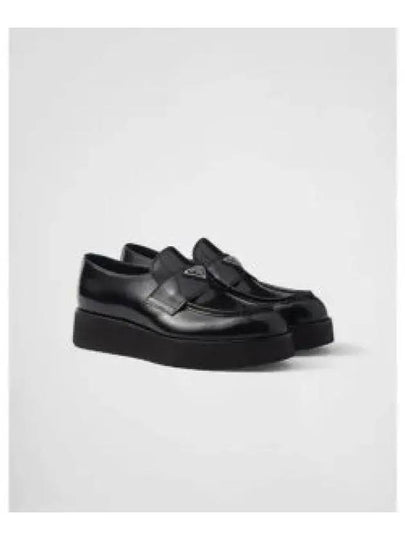 Triangle Logo Brushed Leather Loafers Black - PRADA - BALAAN 2