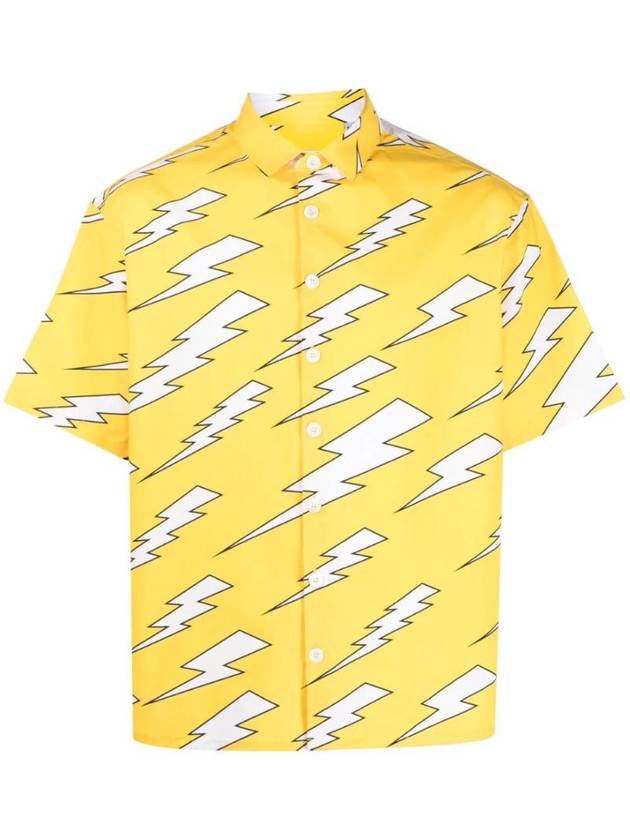 Thunder Print Short Sleeve Shirt Yellow - NEIL BARRETT - BALAAN 1