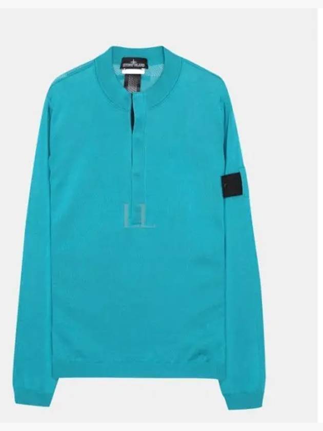 Men's Mercerized Henley Neck Cotton Knit Top Blue - STONE ISLAND - BALAAN 2