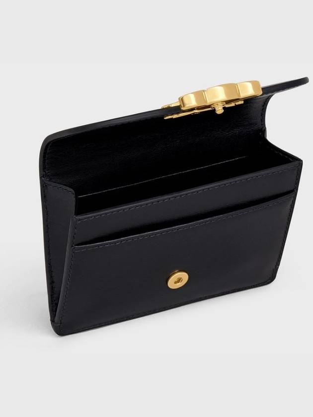 Triomphe Shiny Calfskin Flap Card Wallet Black - CELINE - BALAAN 5