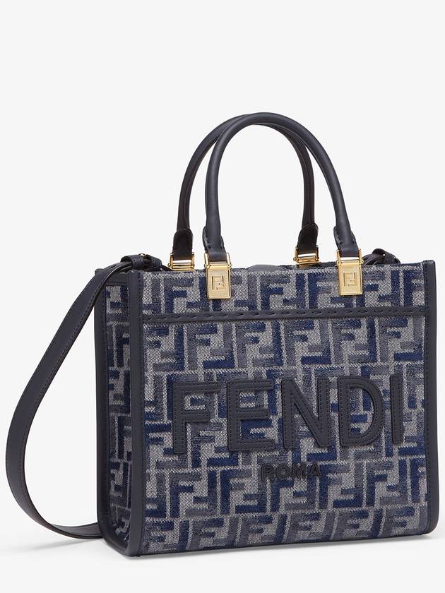 Sunshine FF Chenille Small Tote Bag Dark Blue - FENDI - BALAAN 4