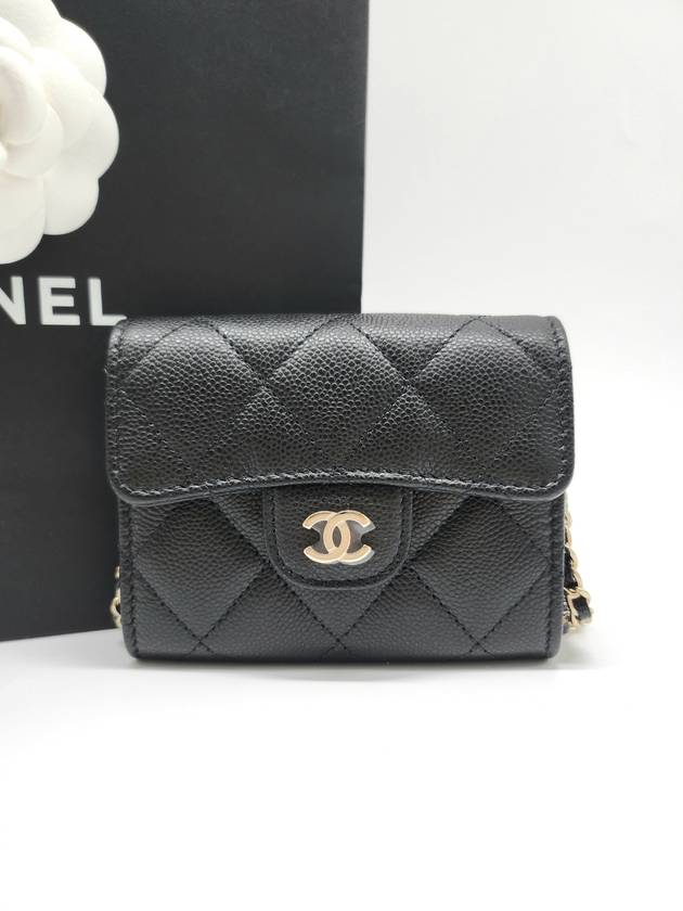 Classic chain card wallet mini bag caviar black gold AP0238 - CHANEL - BALAAN 2