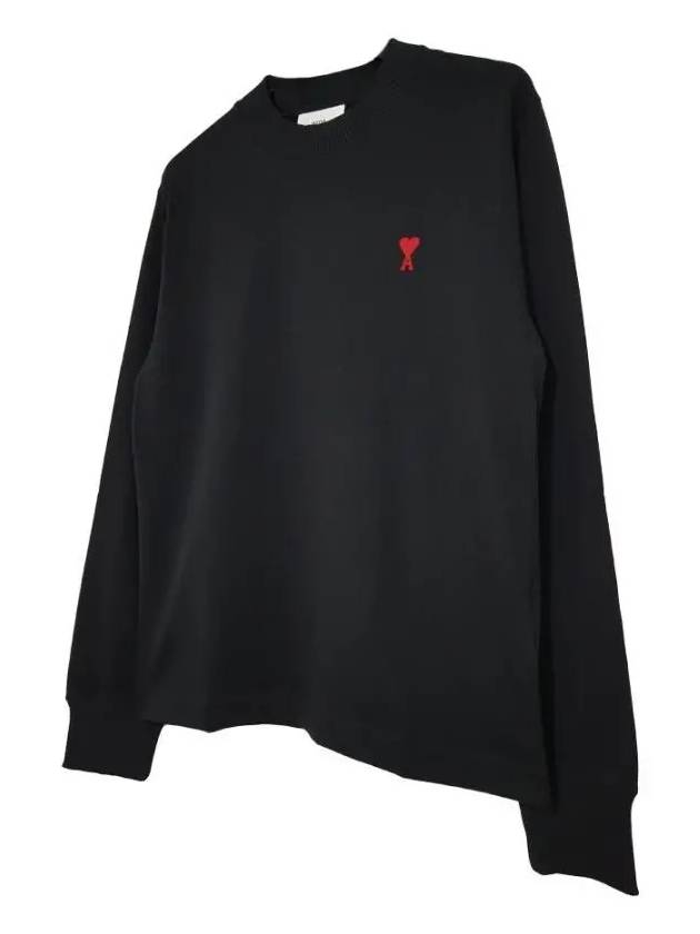 Small Heart Logo Long Sleeve T-Shirt Black - AMI - BALAAN 3