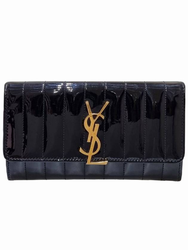 Women s 539972 Vicky black patent gold logo long wallet - SAINT LAURENT - BALAAN 1