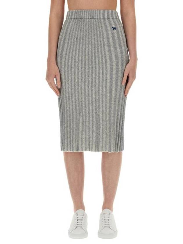 Baby Fox Patch Ribbed Midi Pleated Skirt Grey - MAISON KITSUNE - BALAAN 4