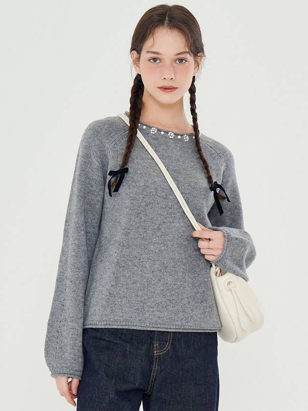 Jewelry Neck Wool Knit Top Grey - METAPHER - BALAAN 4